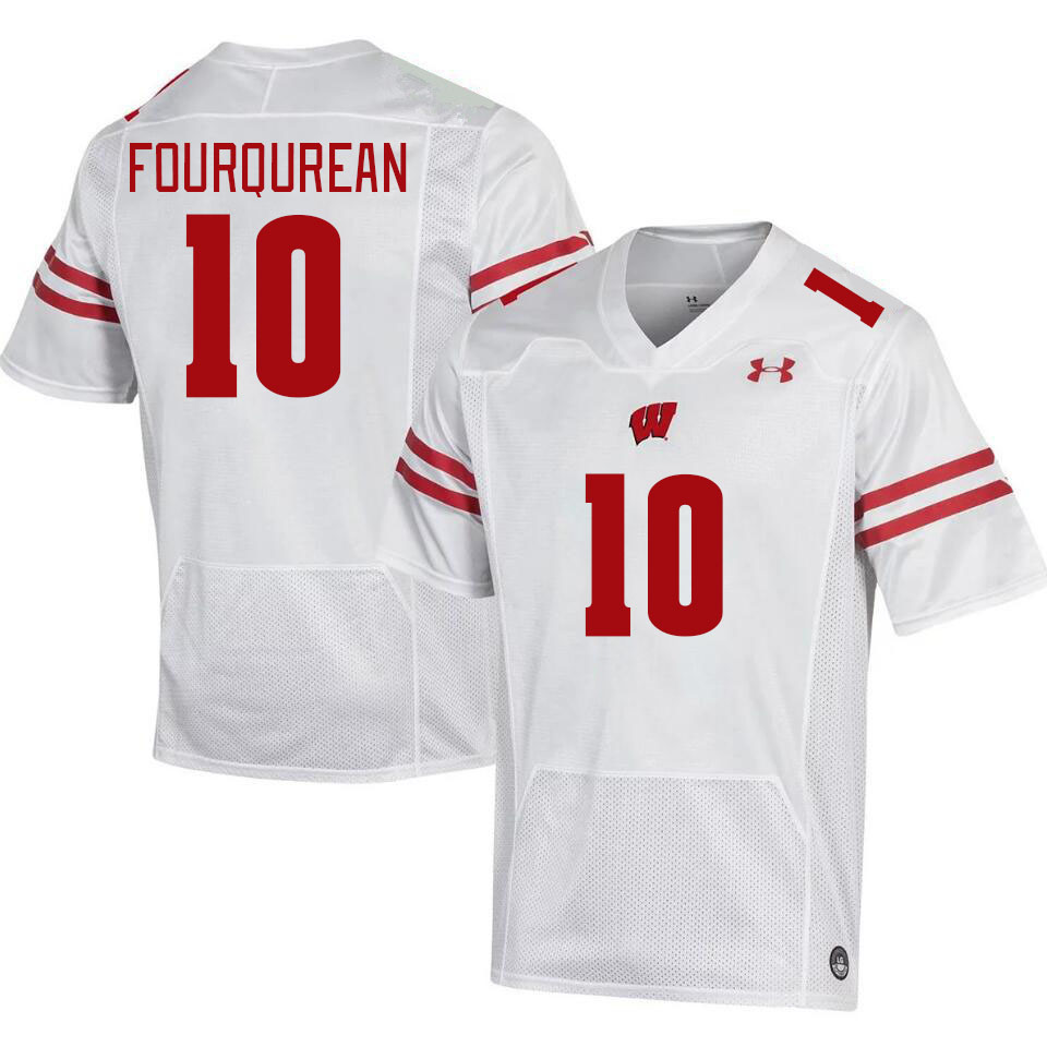 Men #10 Nyzier Fourqurean Wisconsin Badgers College Football Jerseys Stitched Sale-White - Click Image to Close